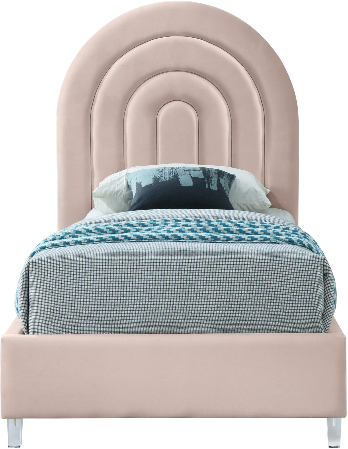 Rainbow Pink Velvet Twin Bed - galleria furniture outlet