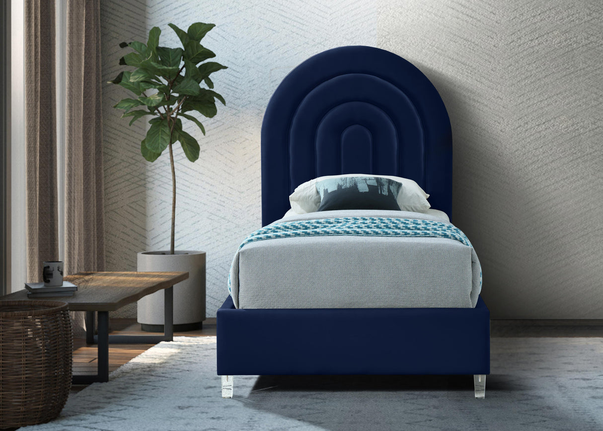 Rainbow Navy Velvet Twin Bed - galleria furniture outlet