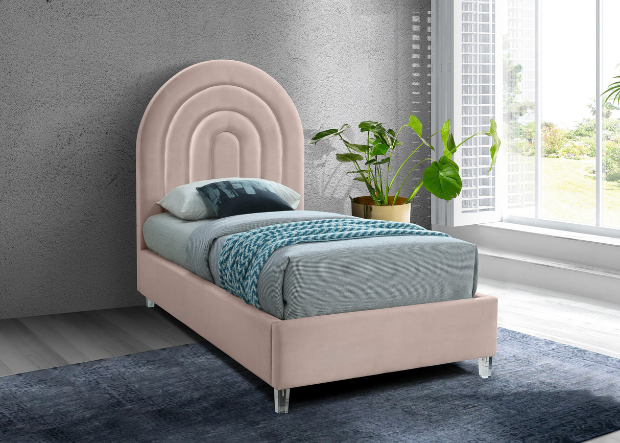 Rainbow Pink Velvet Twin Bed - galleria furniture outlet