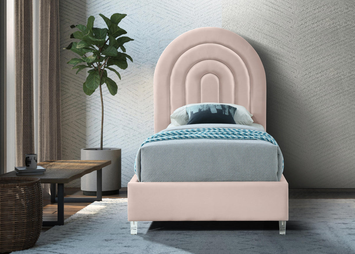 Rainbow Pink Velvet Twin Bed - galleria furniture outlet