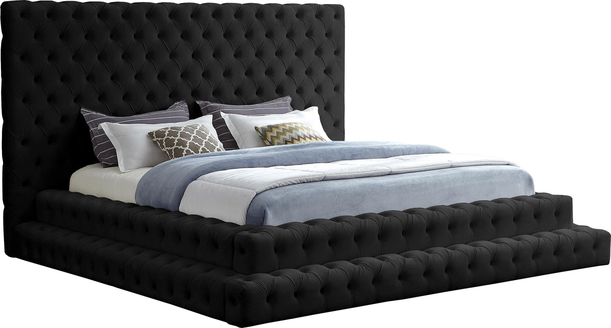 Revel Black Velvet King Bed (3 Boxes) - galleria furniture outlet