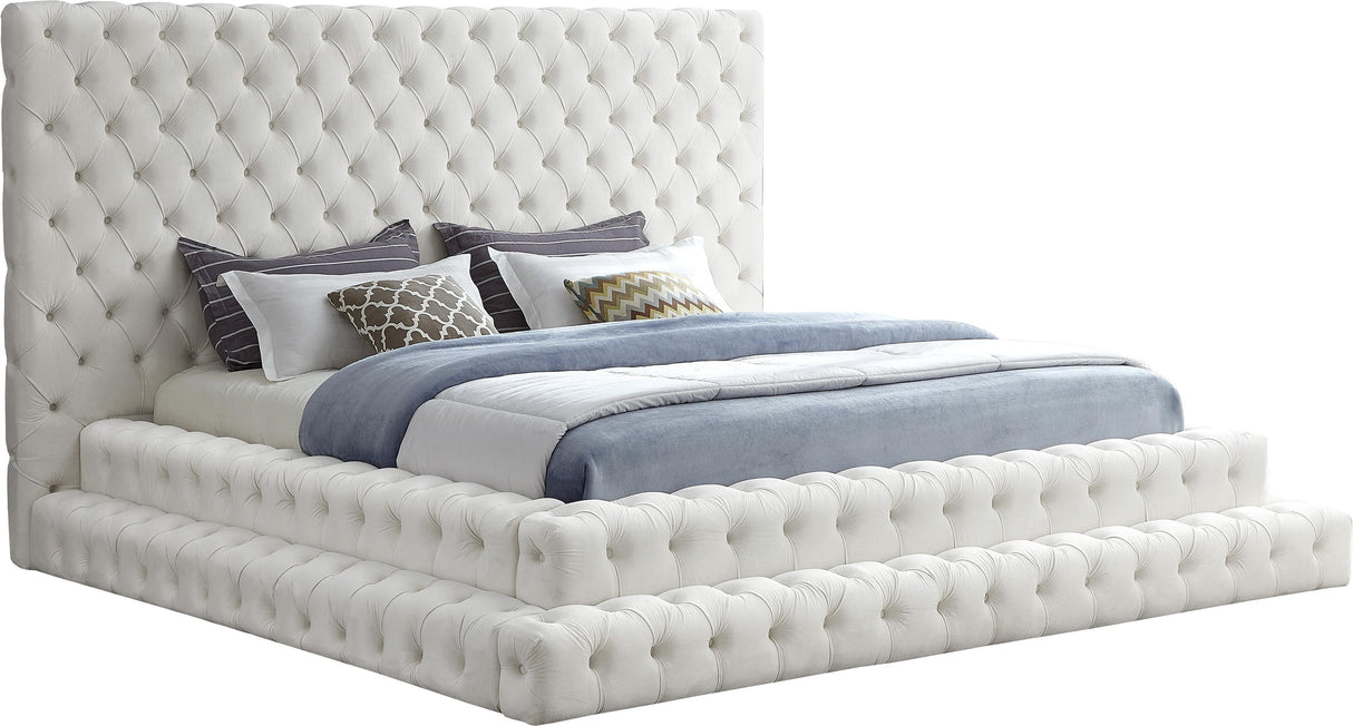 Revel Cream Velvet King Bed (3 Boxes) - galleria furniture outlet