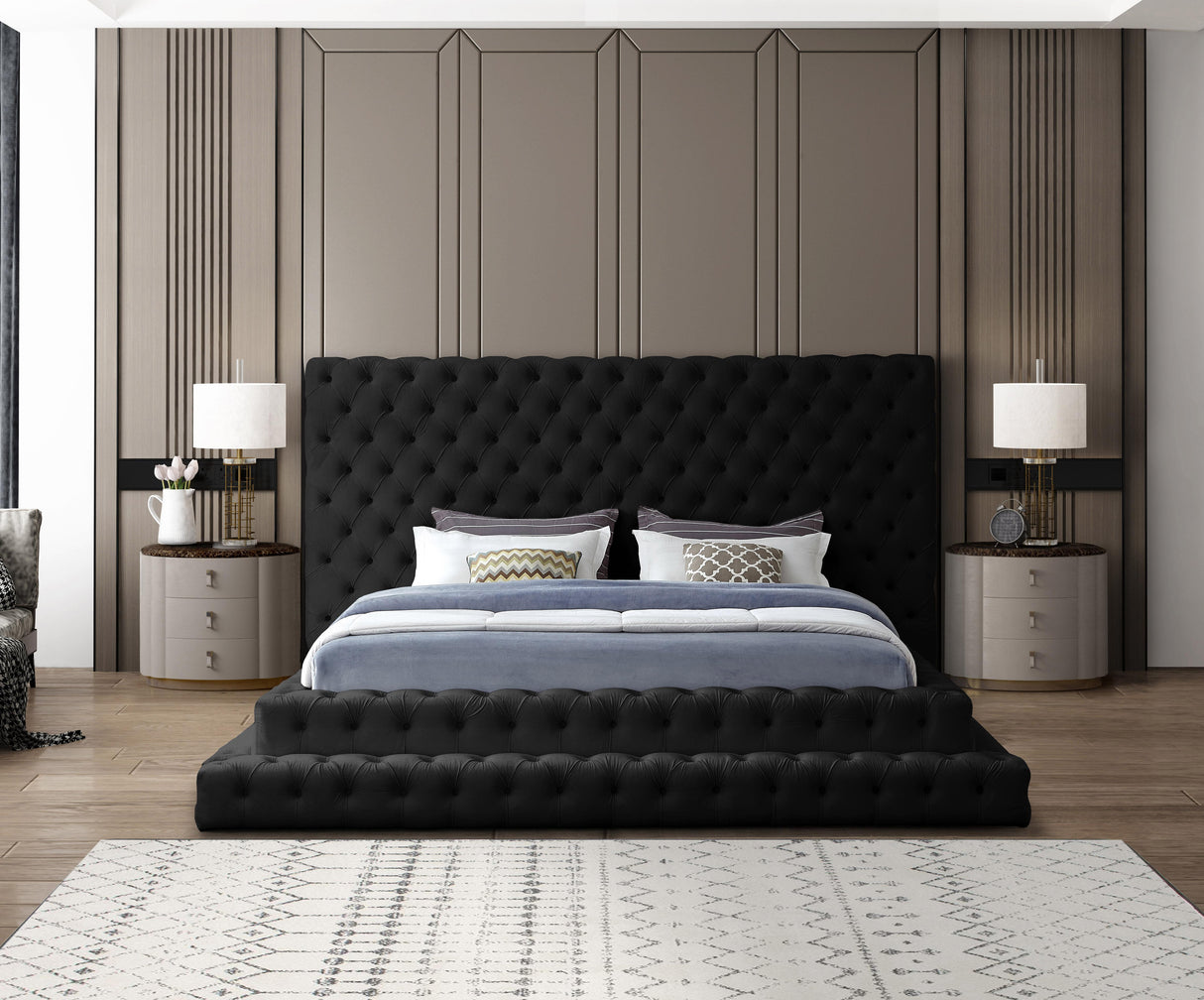 Revel Black Velvet King Bed (3 Boxes) - galleria furniture outlet