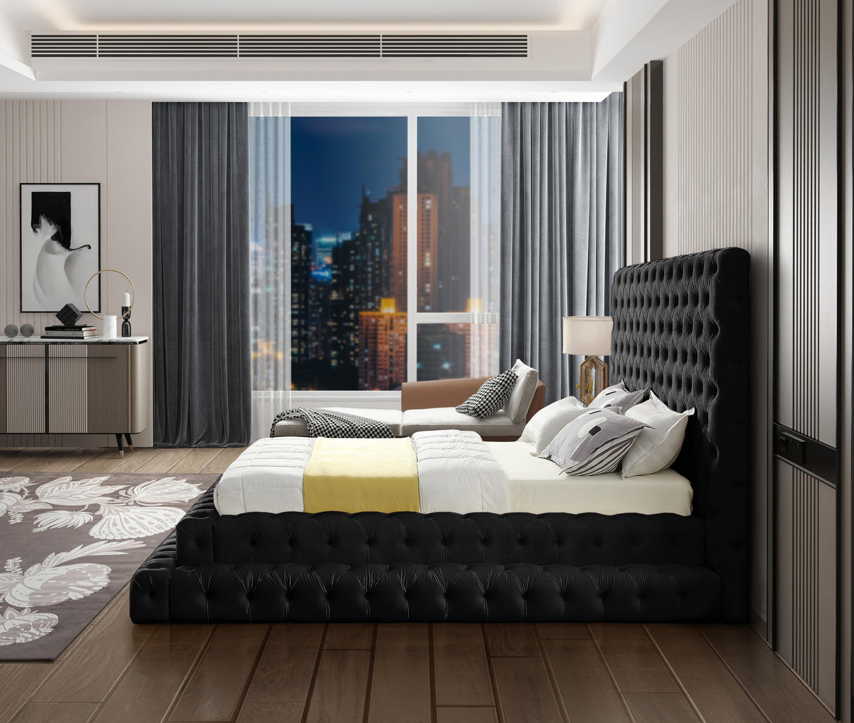 Revel Black Velvet Queen Bed (3 Boxes) - galleria furniture outlet