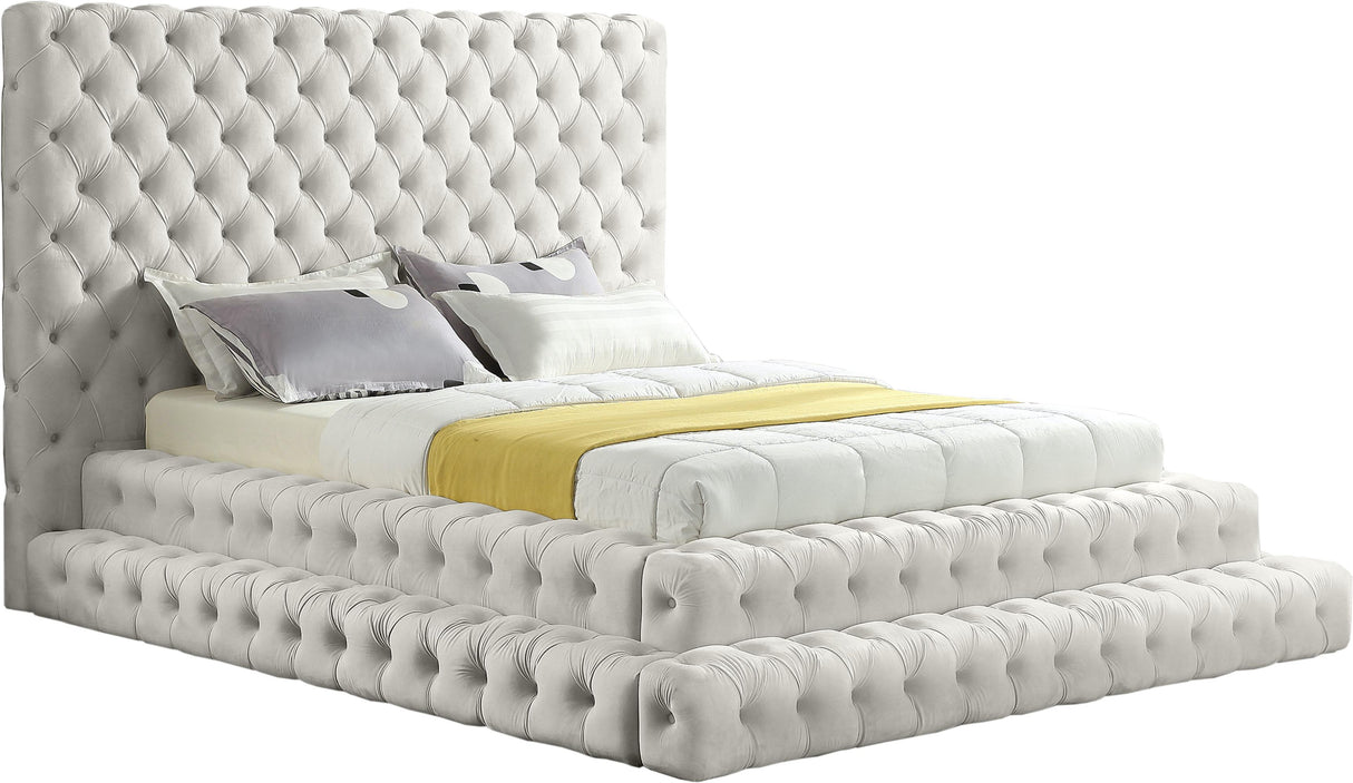 Revel Cream Velvet Queen Bed (3 Boxes) - galleria furniture outlet