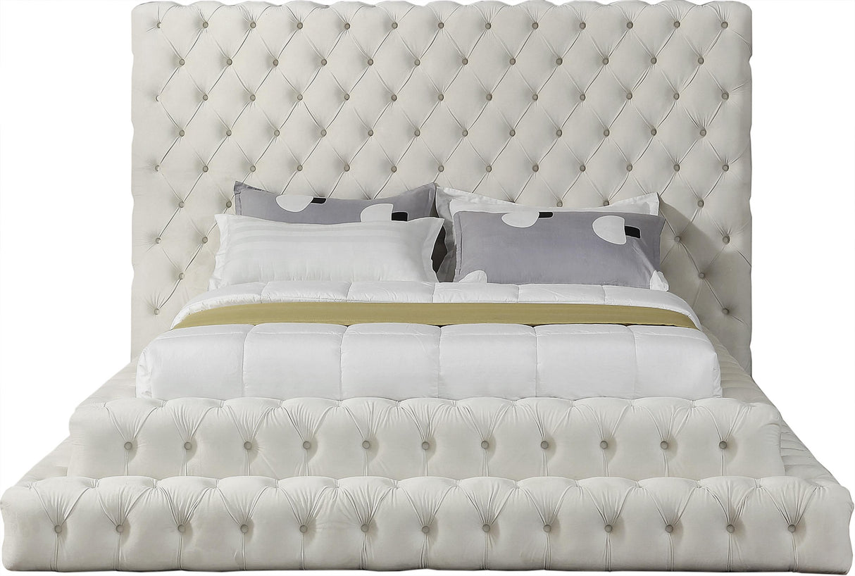 Revel Cream Velvet Queen Bed (3 Boxes) - galleria furniture outlet