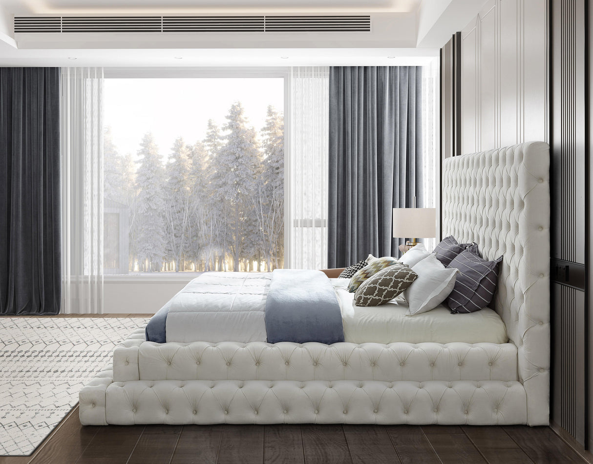 Revel Cream Velvet King Bed (3 Boxes) - galleria furniture outlet