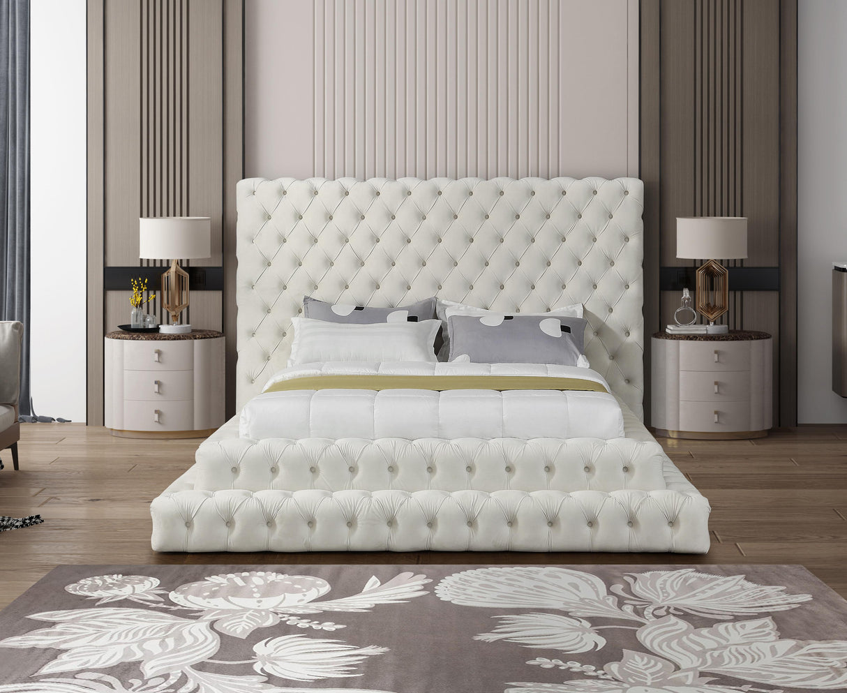 Revel Cream Velvet Queen Bed (3 Boxes) - galleria furniture outlet