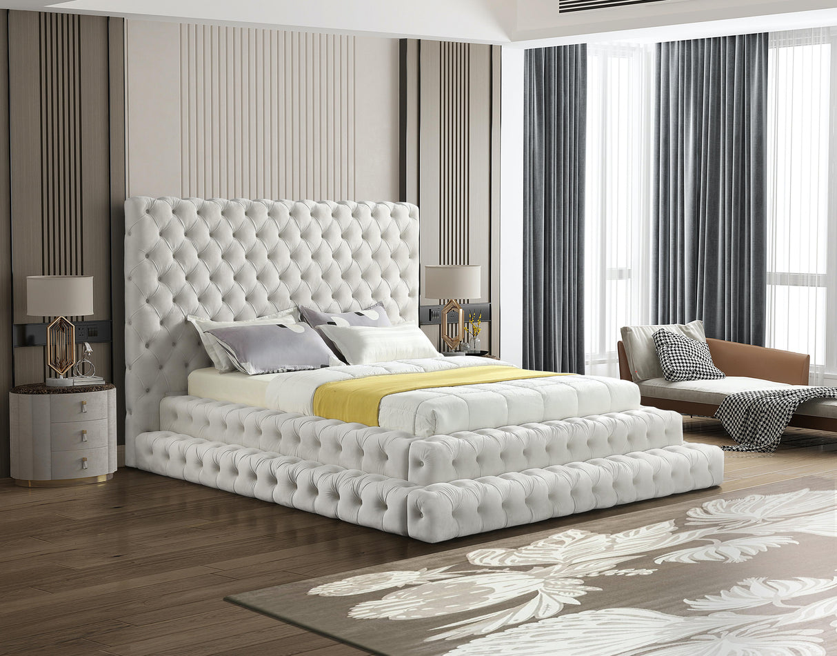 Revel Cream Velvet Queen Bed (3 Boxes) - galleria furniture outlet