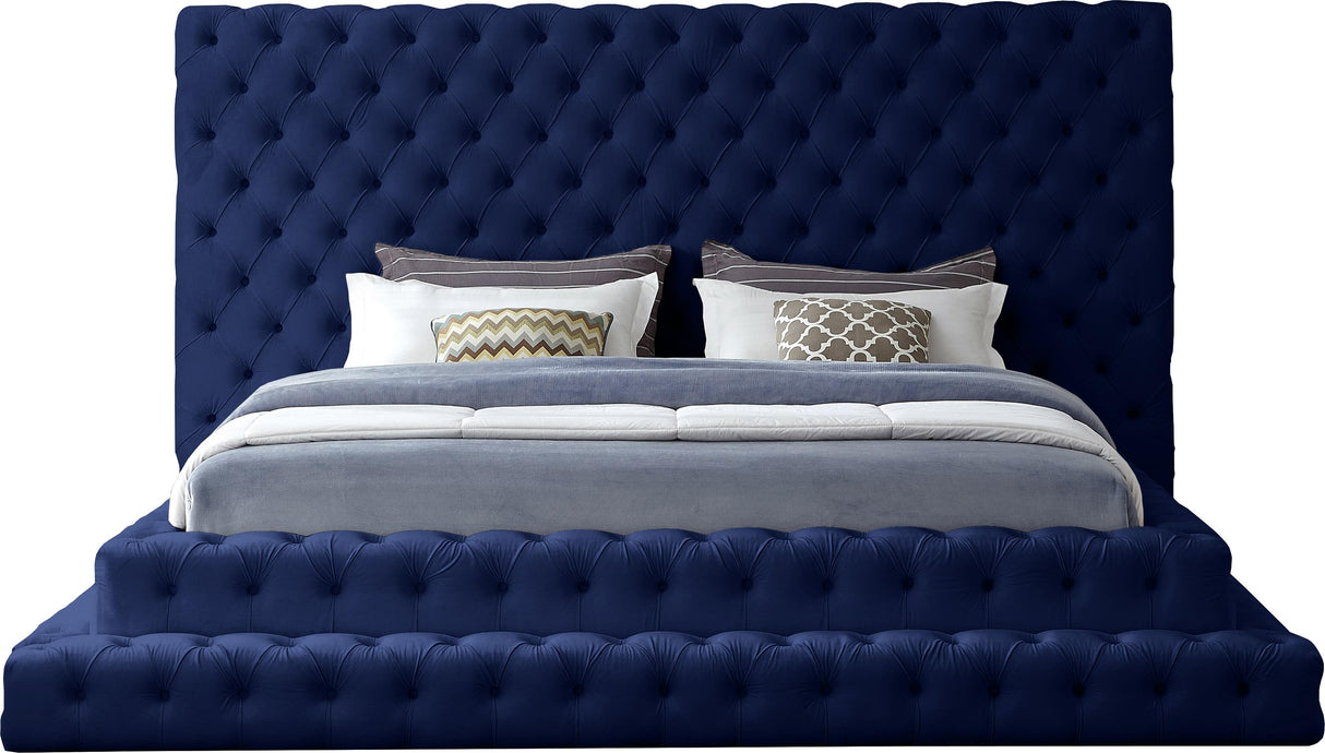 Revel Navy Velvet King Bed (3 Boxes) - galleria furniture outlet