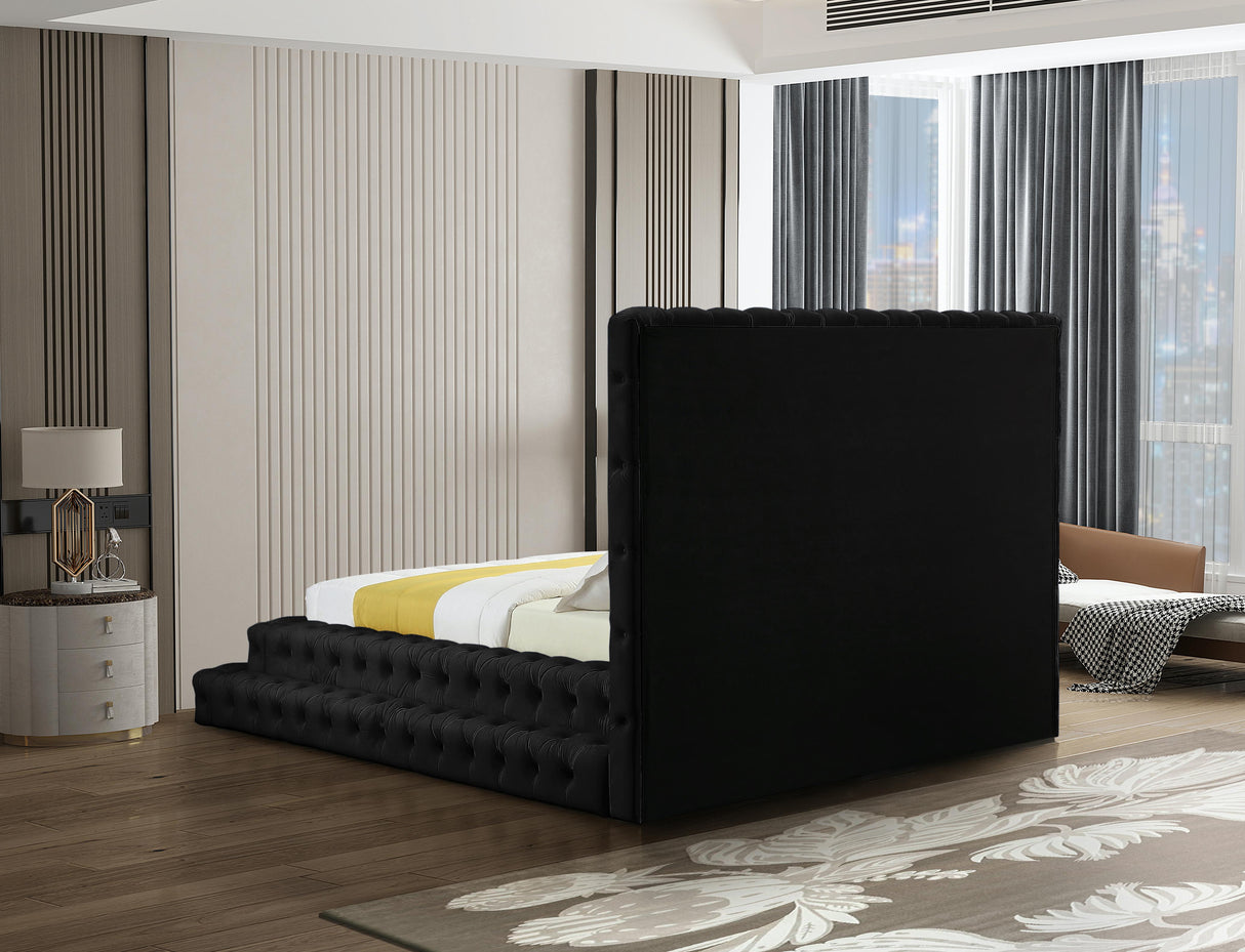 Revel Black Velvet Queen Bed (3 Boxes) - galleria furniture outlet