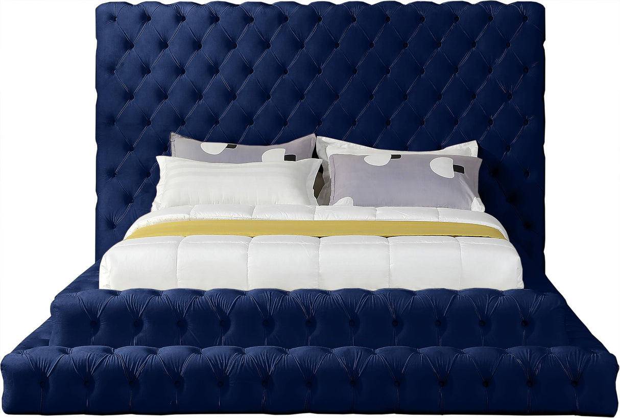 Revel Navy Velvet Queen Bed (3 Boxes) - galleria furniture outlet
