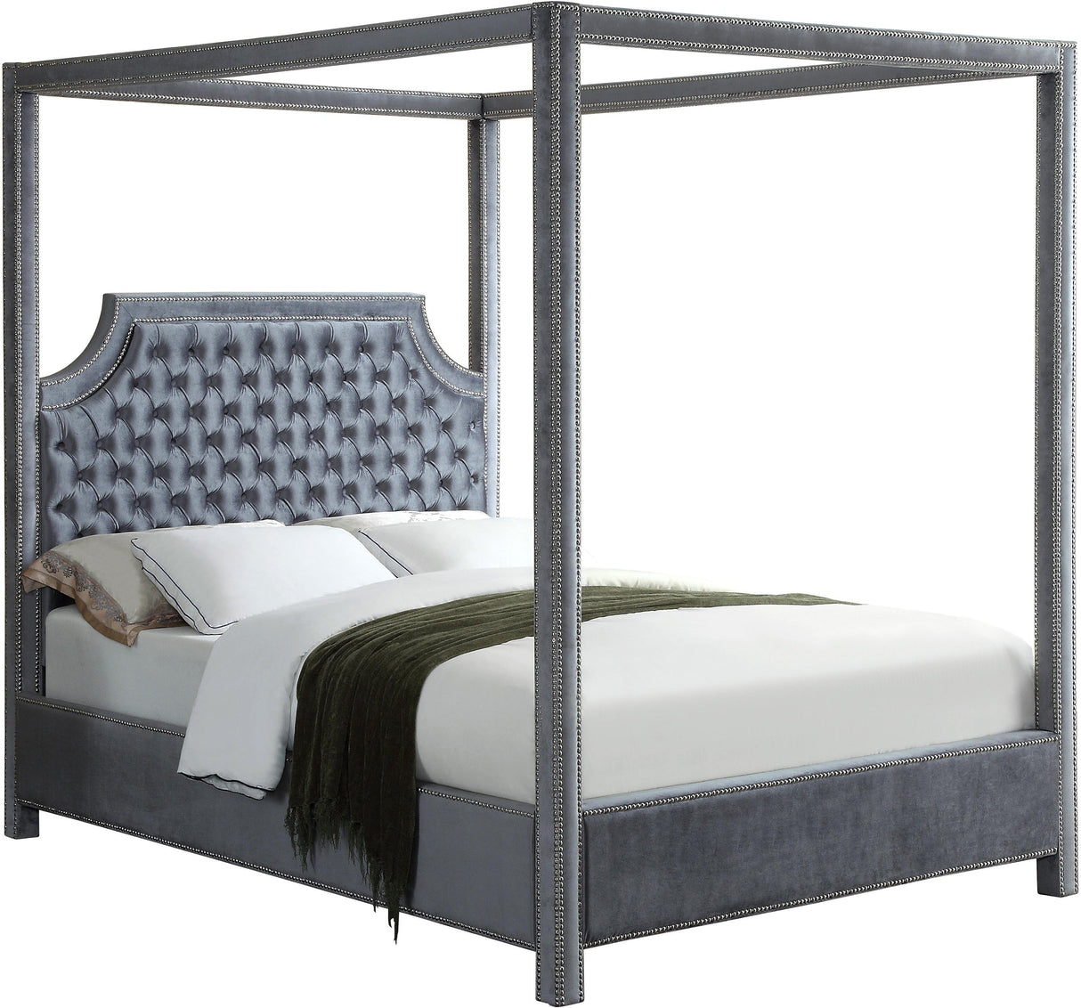 Rowan Grey Velvet Queen Bed (3 Boxes)