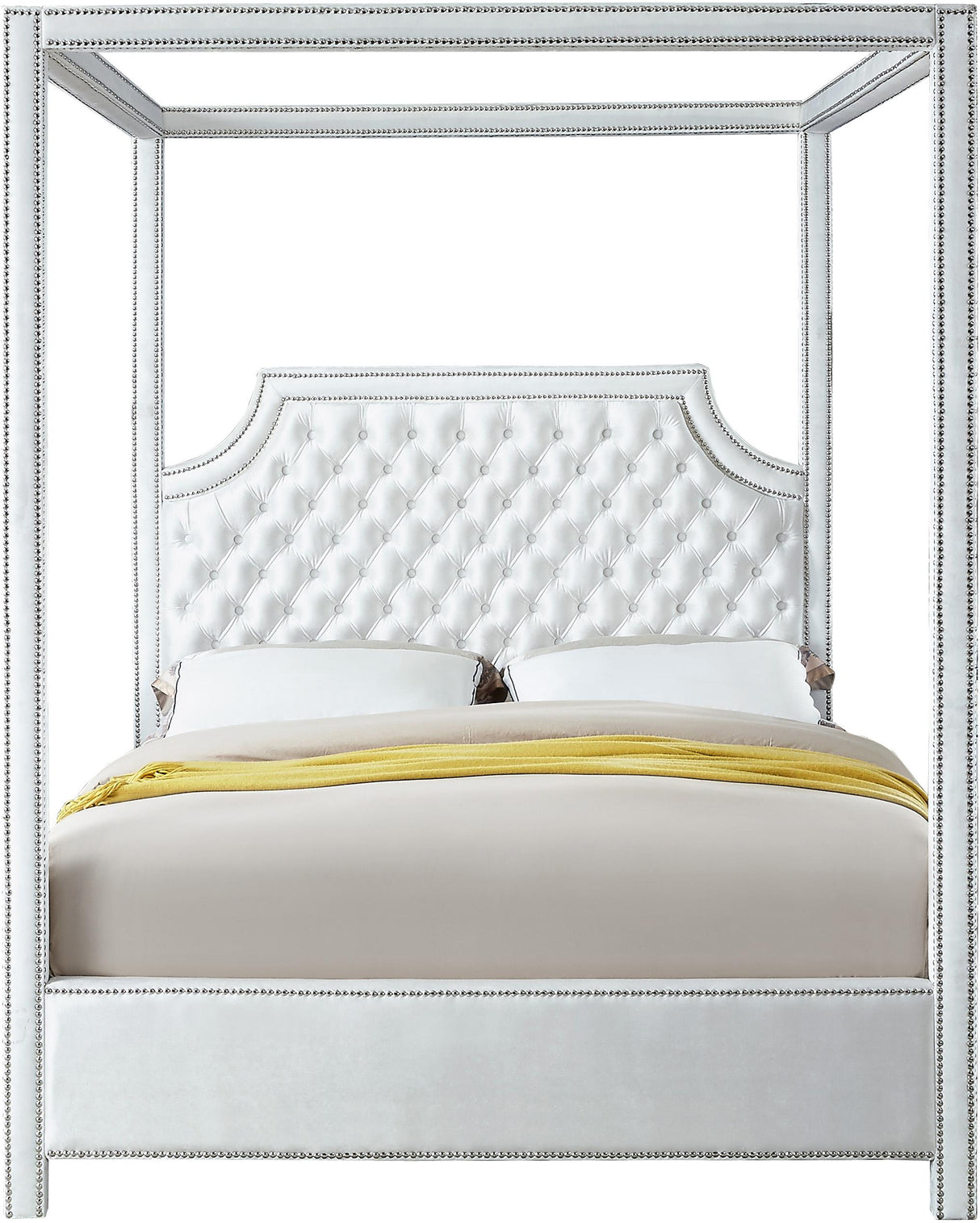 Rowan White Velvet King Bed (3 Boxes) - galleria furniture outlet