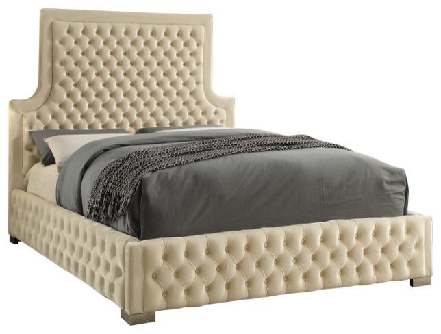 Sedona Cream Velvet Queen Bed - galleria furniture outlet