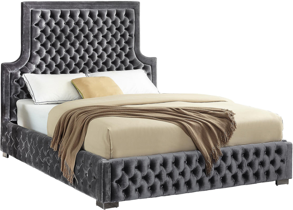 Sedona Grey Velvet Queen Bed - galleria furniture outlet