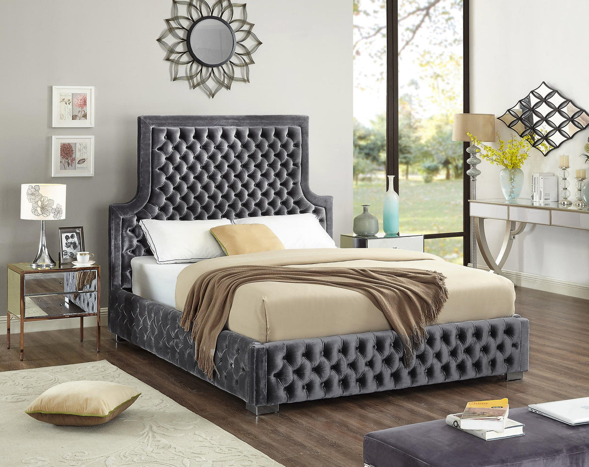 Sedona Grey Velvet Queen Bed - galleria furniture outlet