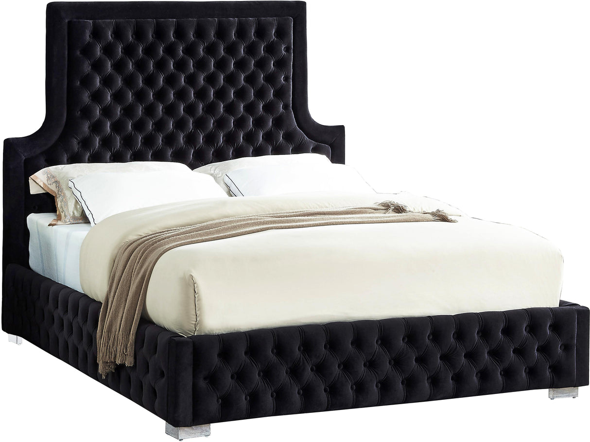 Sedona Black Velvet King Bed - galleria furniture outlet
