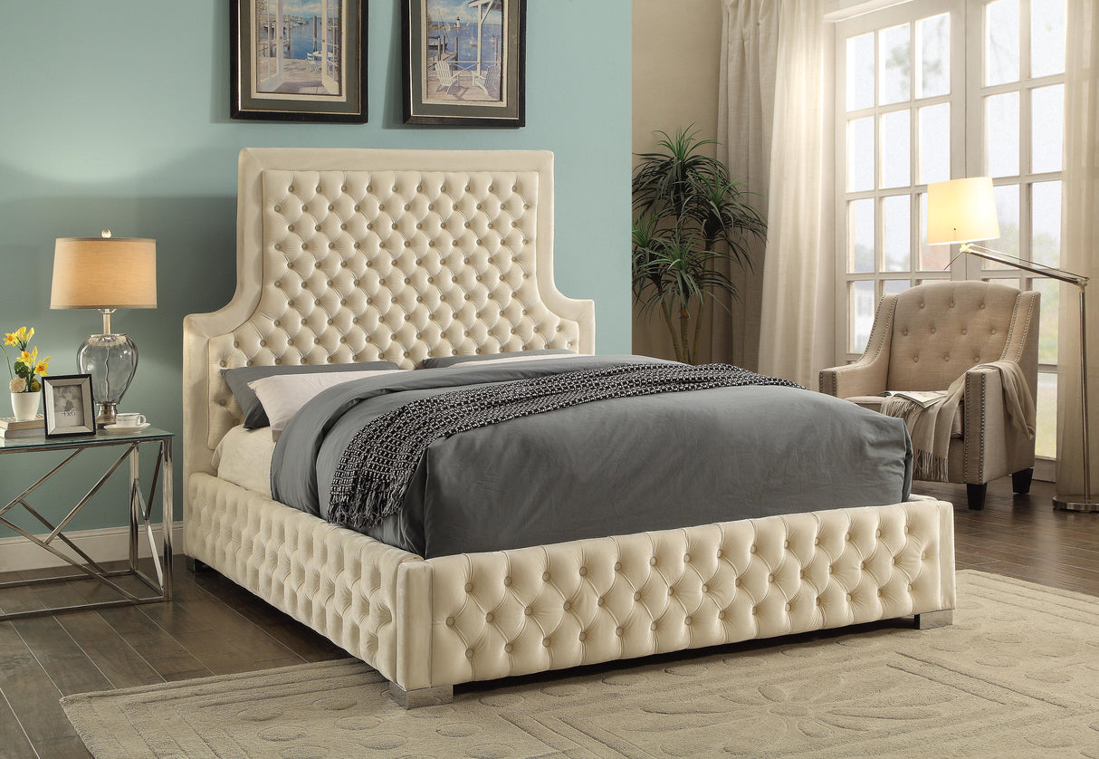Sedona Cream Velvet King Bed - galleria furniture outlet