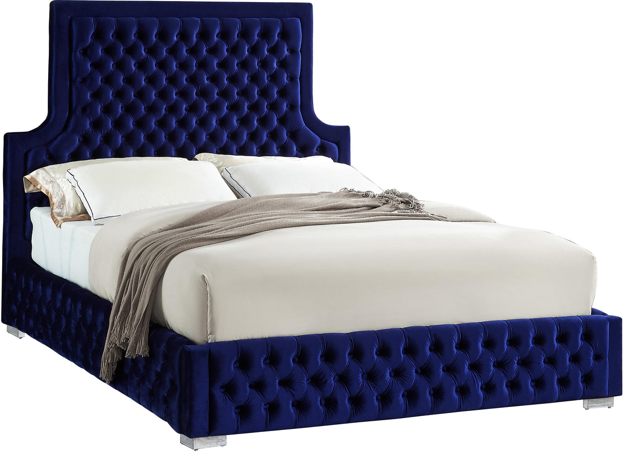 Sedona Navy Velvet Queen Bed - galleria furniture outlet
