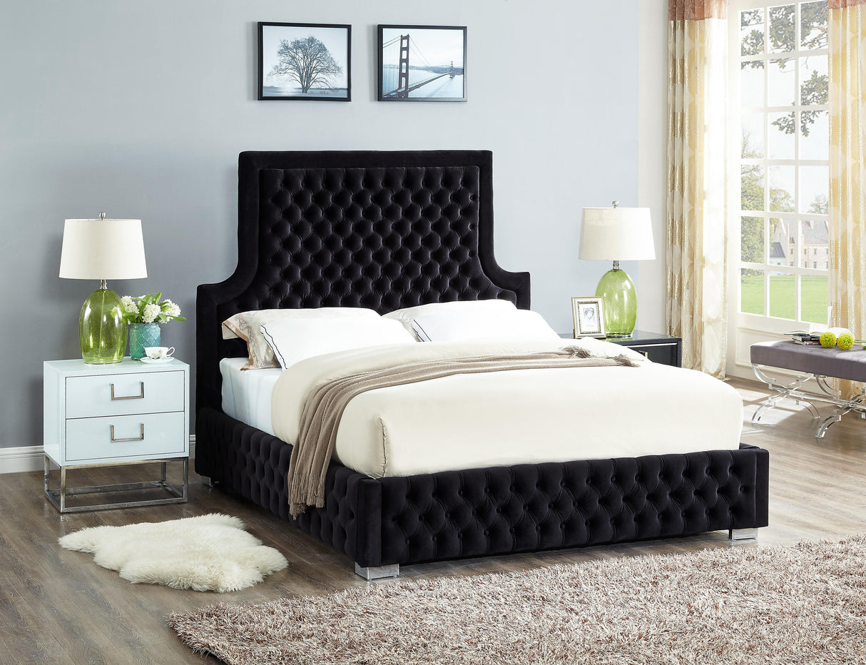 Sedona Black Velvet King Bed - galleria furniture outlet