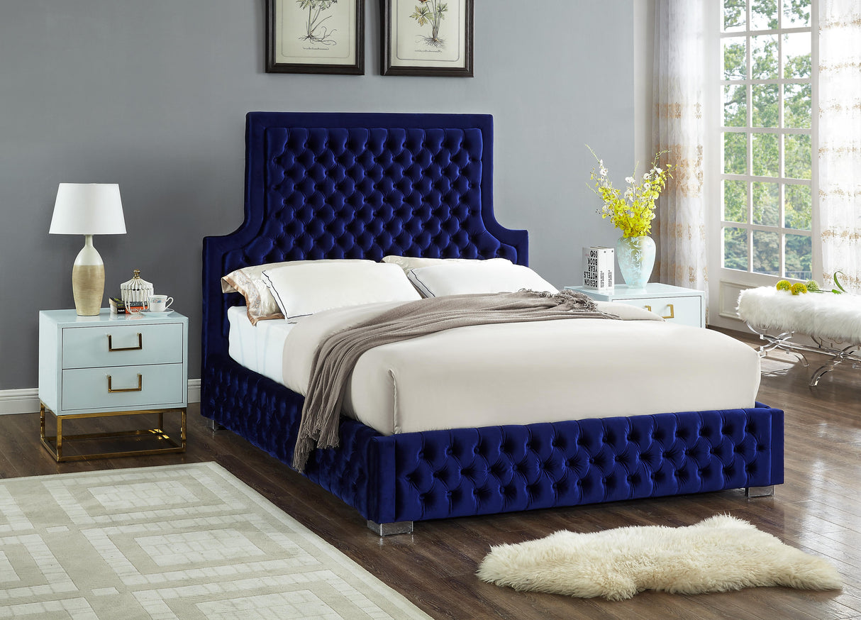 Sedona Navy Velvet King Bed - galleria furniture outlet