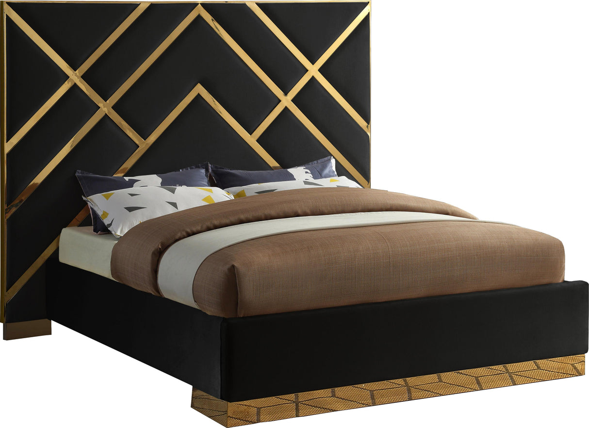 Vector Black Velvet King Bed - galleria furniture outlet