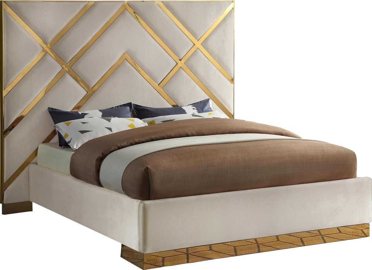Vector Cream Velvet King Bed - galleria furniture outlet