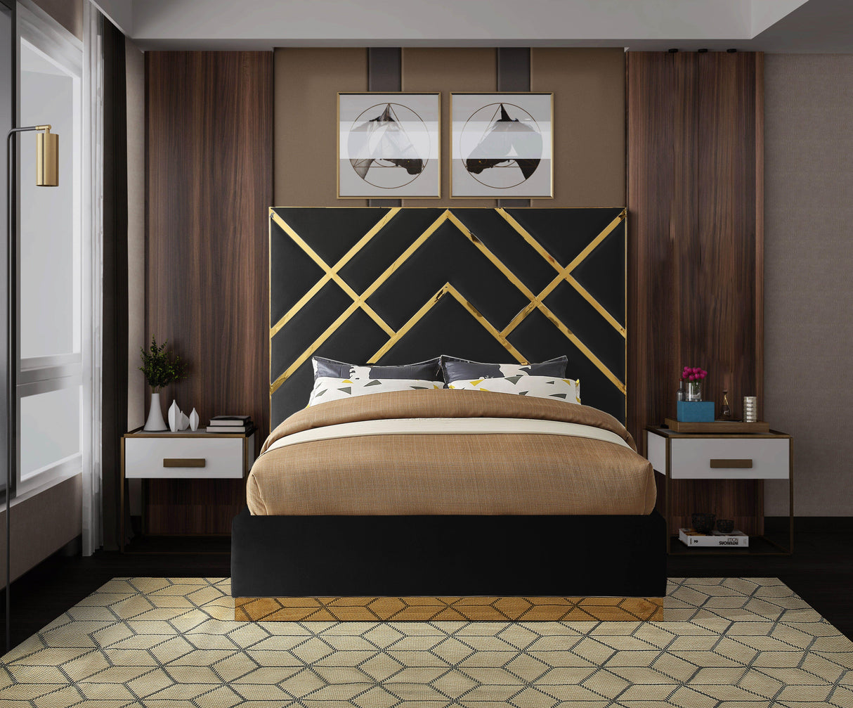 Vector Black Velvet Queen Bed - galleria furniture outlet