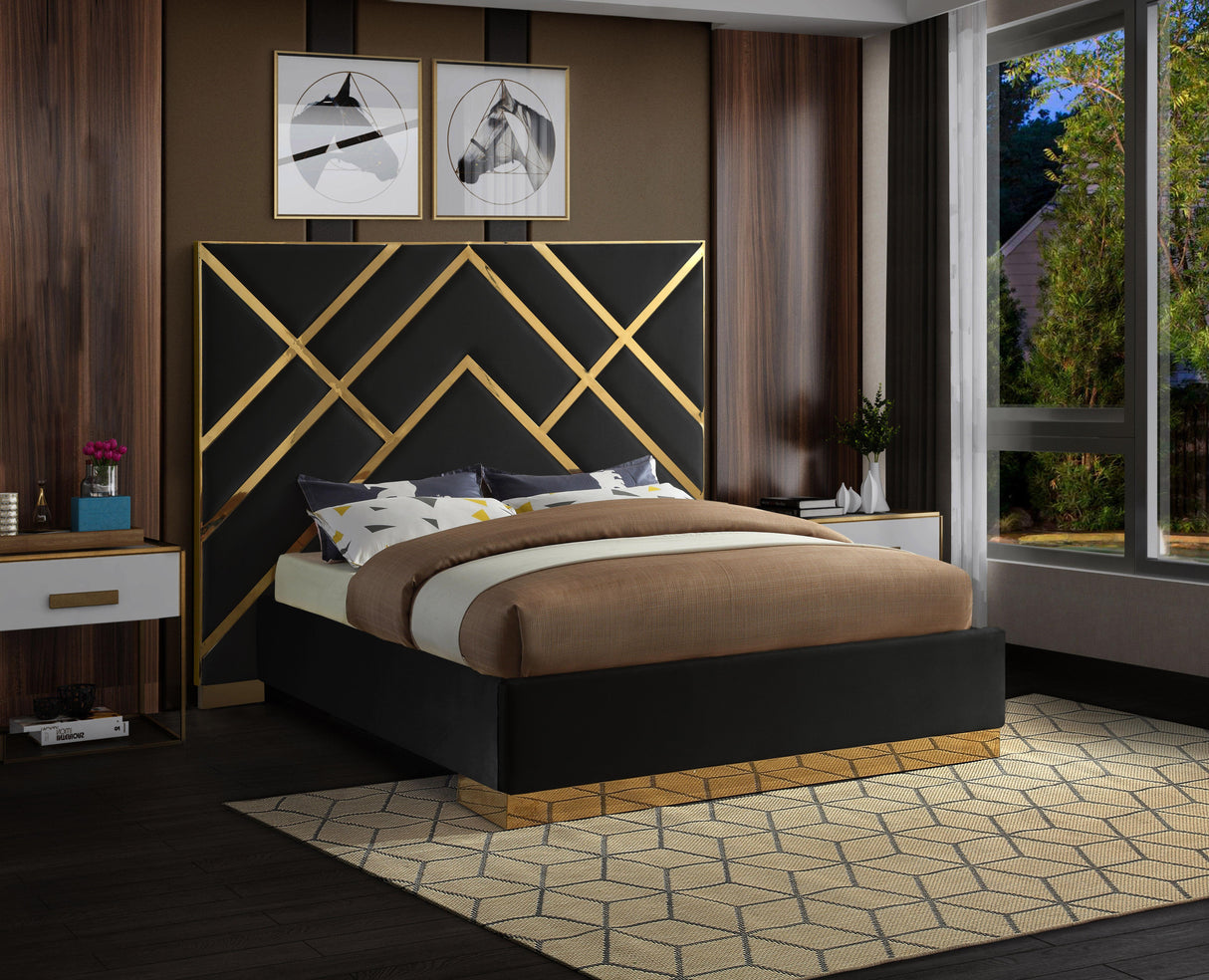 Vector Black Velvet Queen Bed - galleria furniture outlet