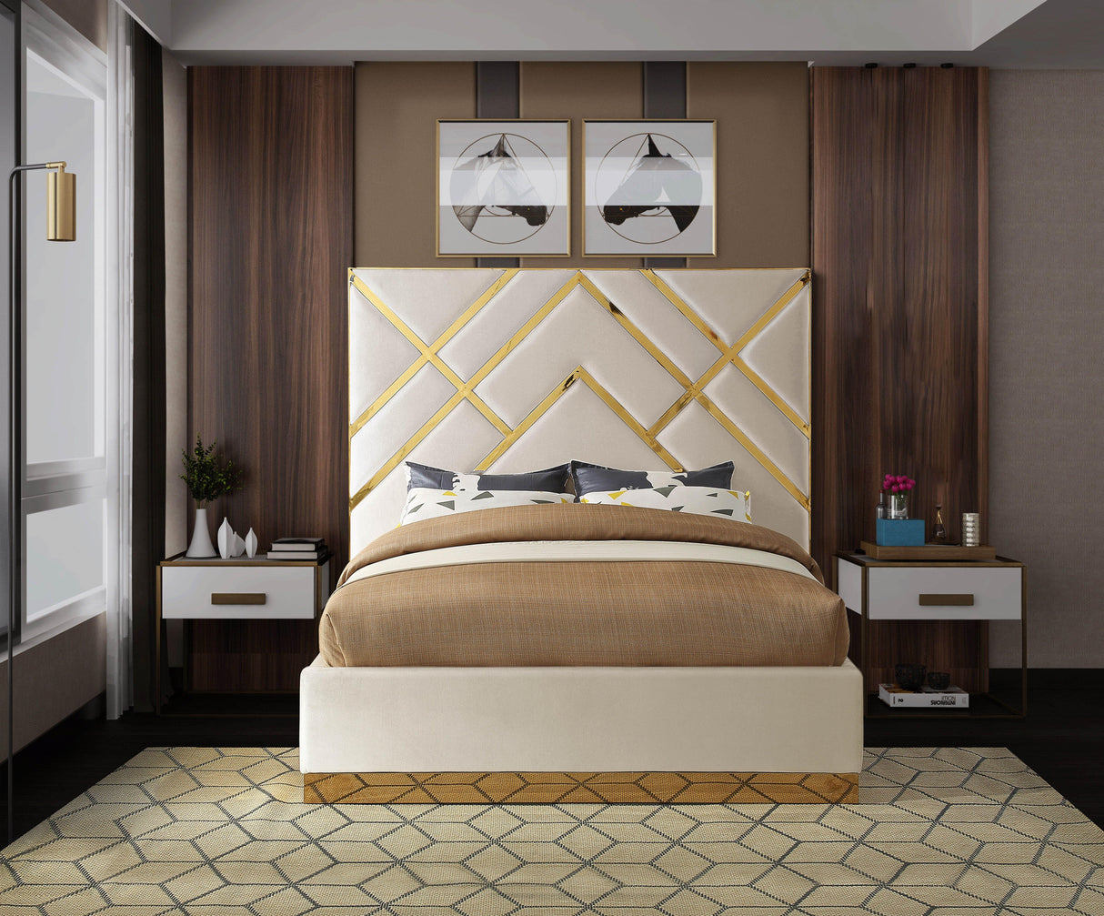 Vector Cream Velvet Queen Bed