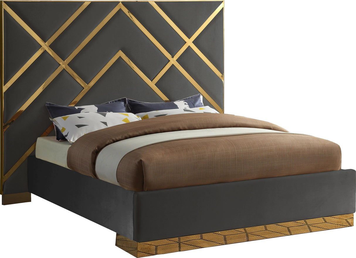 Vector Grey Velvet King Bed - galleria furniture outlet