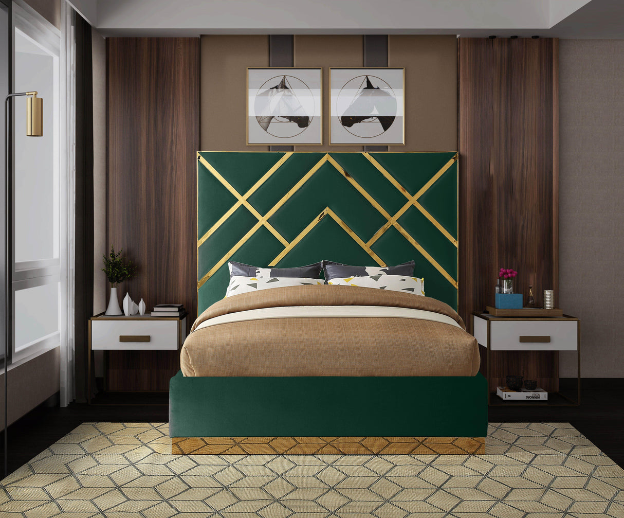 Vector Green Velvet Queen Bed - galleria furniture outlet