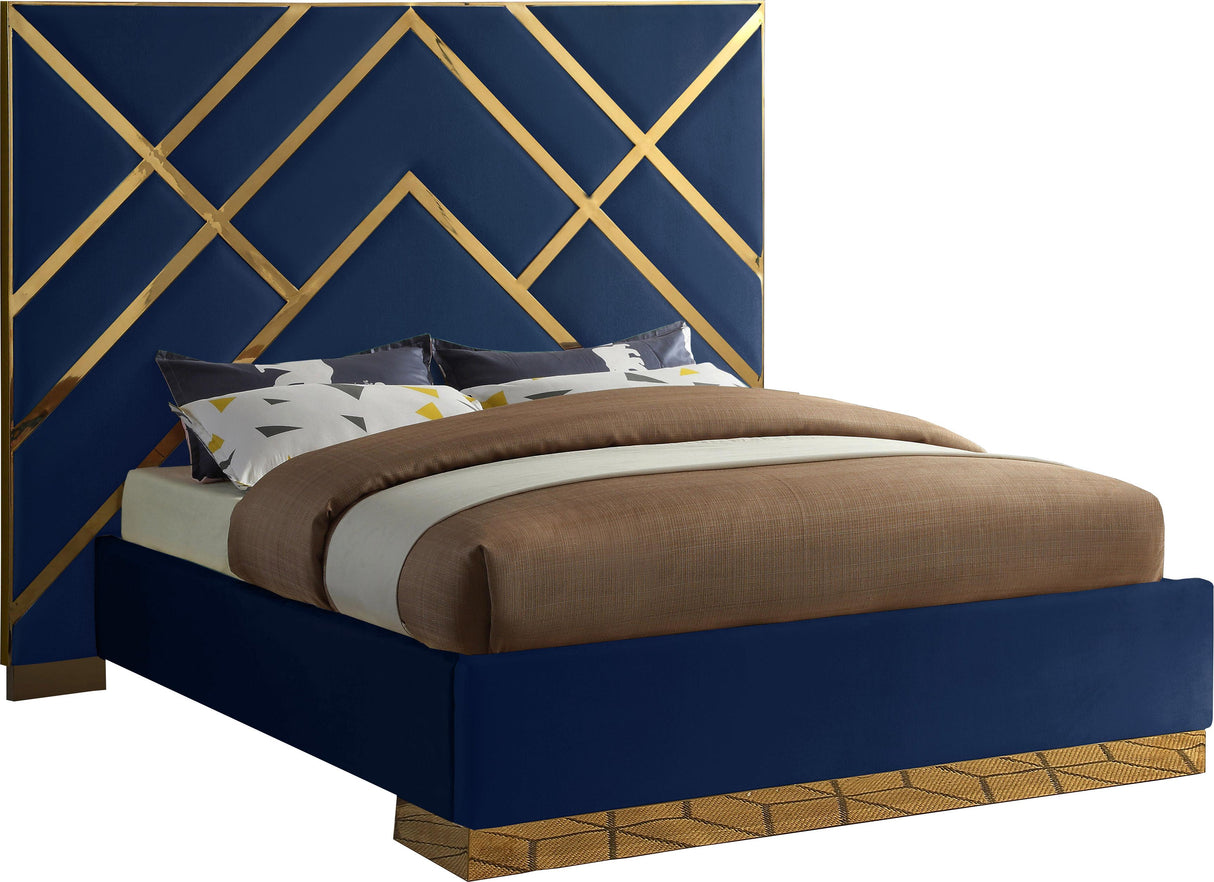 Vector Navy Velvet Queen Bed - galleria furniture outlet