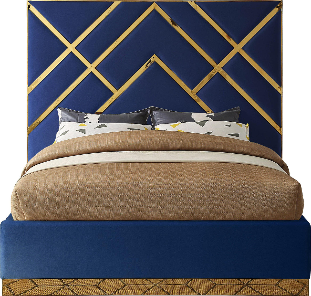 Vector Navy Velvet Queen Bed - galleria furniture outlet