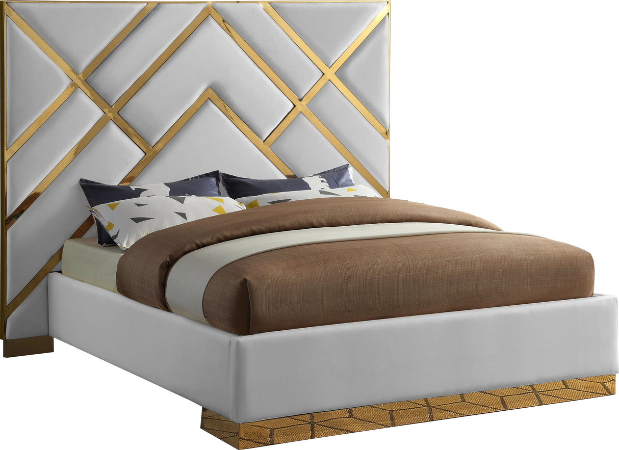 Vector White Faux Leather King Bed - galleria furniture outlet