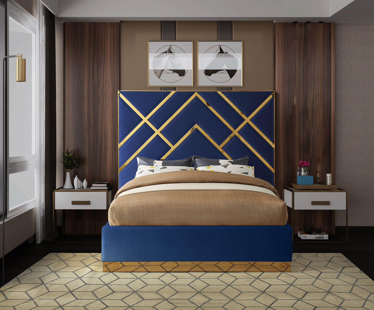 Vector Navy Velvet Queen Bed - galleria furniture outlet