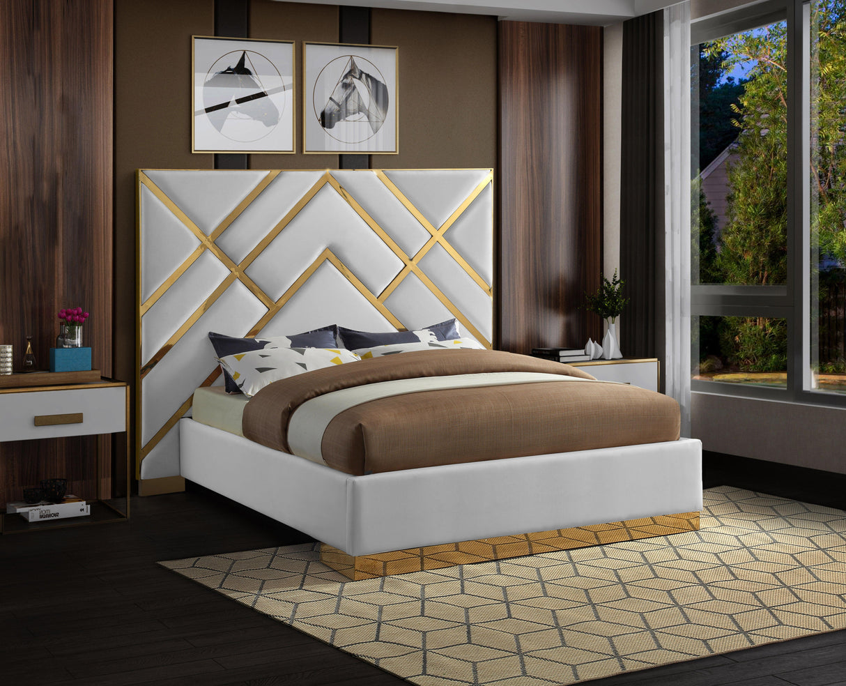 Vector White Faux Leather King Bed - galleria furniture outlet