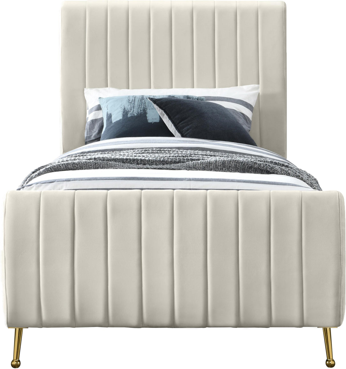 Zara Cream Velvet Twin Bed (3 Boxes) - galleria furniture outlet