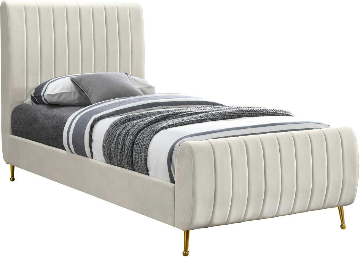 Zara Cream Velvet Twin Bed (3 Boxes) - galleria furniture outlet