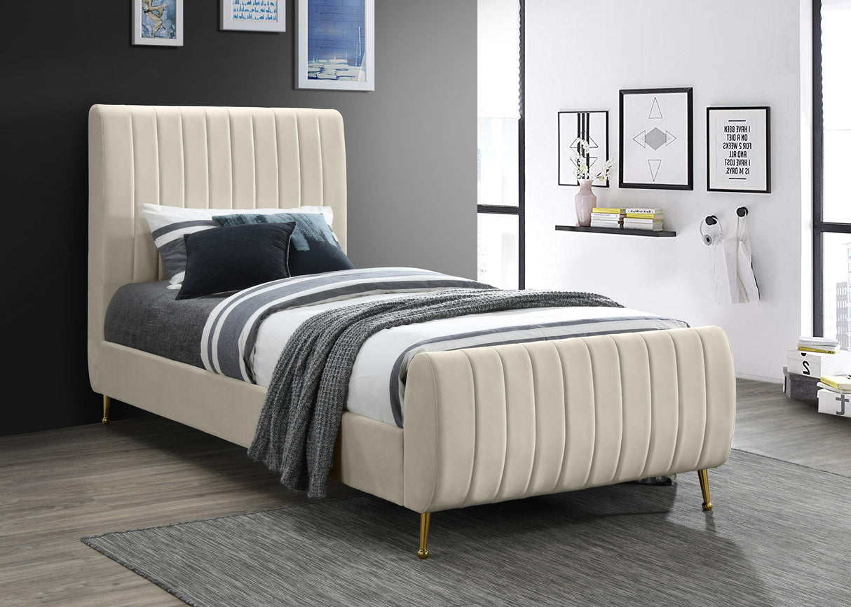 Zara Cream Velvet Twin Bed (3 Boxes) - galleria furniture outlet