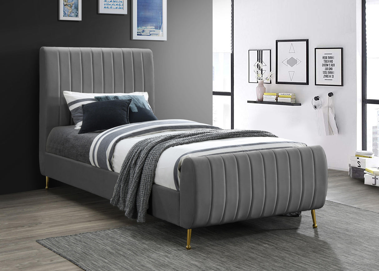 Zara Grey Velvet Twin Bed (3 Boxes) - galleria furniture outlet
