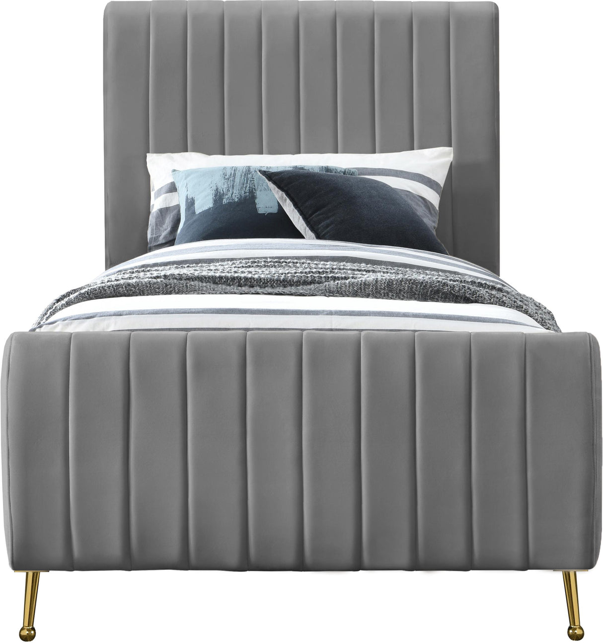 Zara Grey Velvet Twin Bed (3 Boxes) - galleria furniture outlet