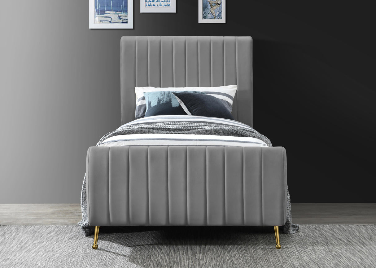 Zara Grey Velvet Twin Bed (3 Boxes) - galleria furniture outlet