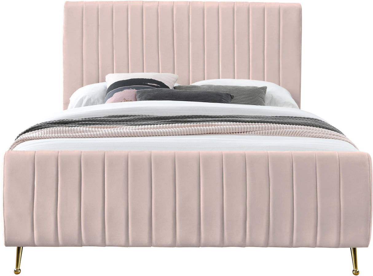 Zara Pink Velvet Queen Bed (3 Boxes) - galleria furniture outlet
