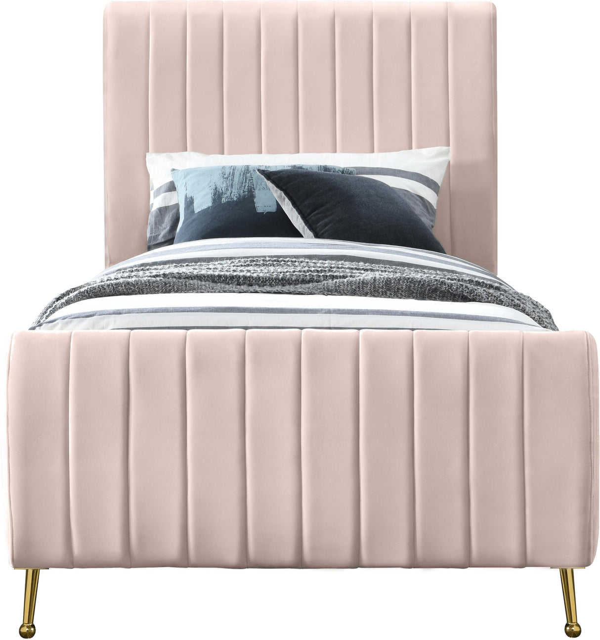 Zara Pink Velvet Twin Bed (3 Boxes) - galleria furniture outlet