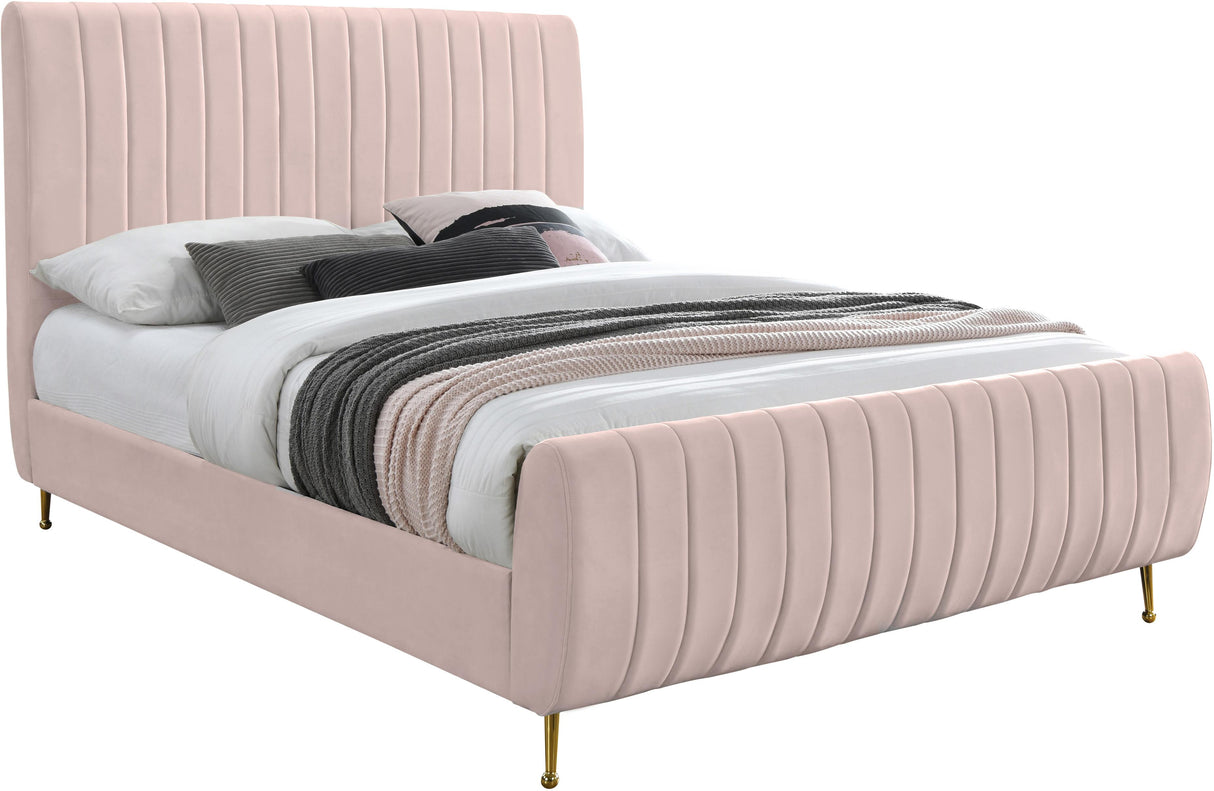 Zara Pink Velvet Queen Bed (3 Boxes) - galleria furniture outlet