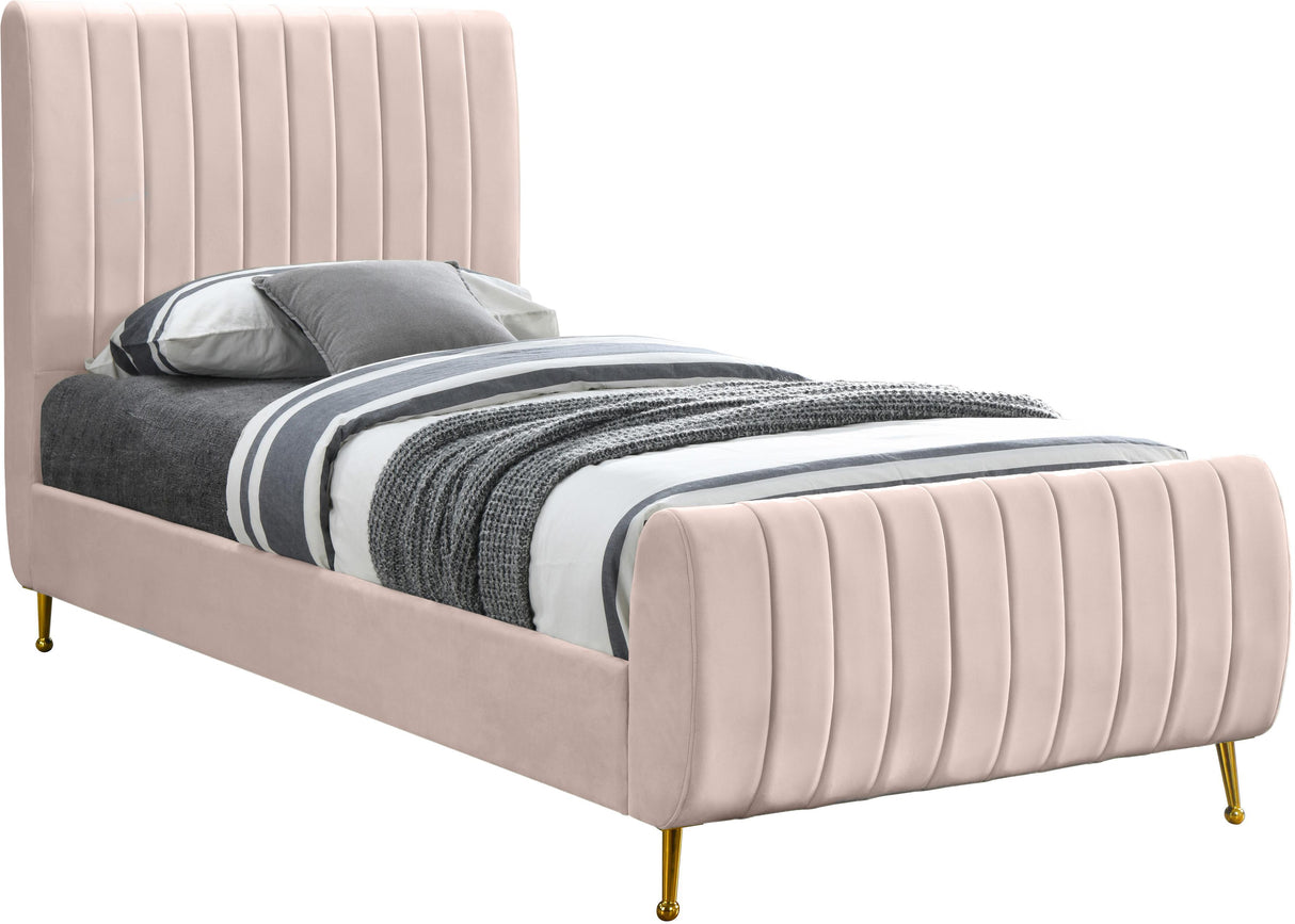 Zara Pink Velvet Twin Bed (3 Boxes) - galleria furniture outlet