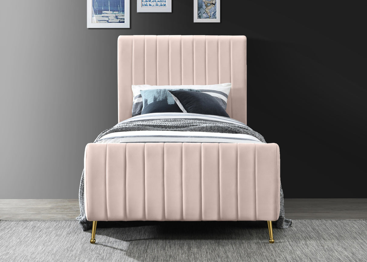 Zara Pink Velvet Twin Bed (3 Boxes) - galleria furniture outlet