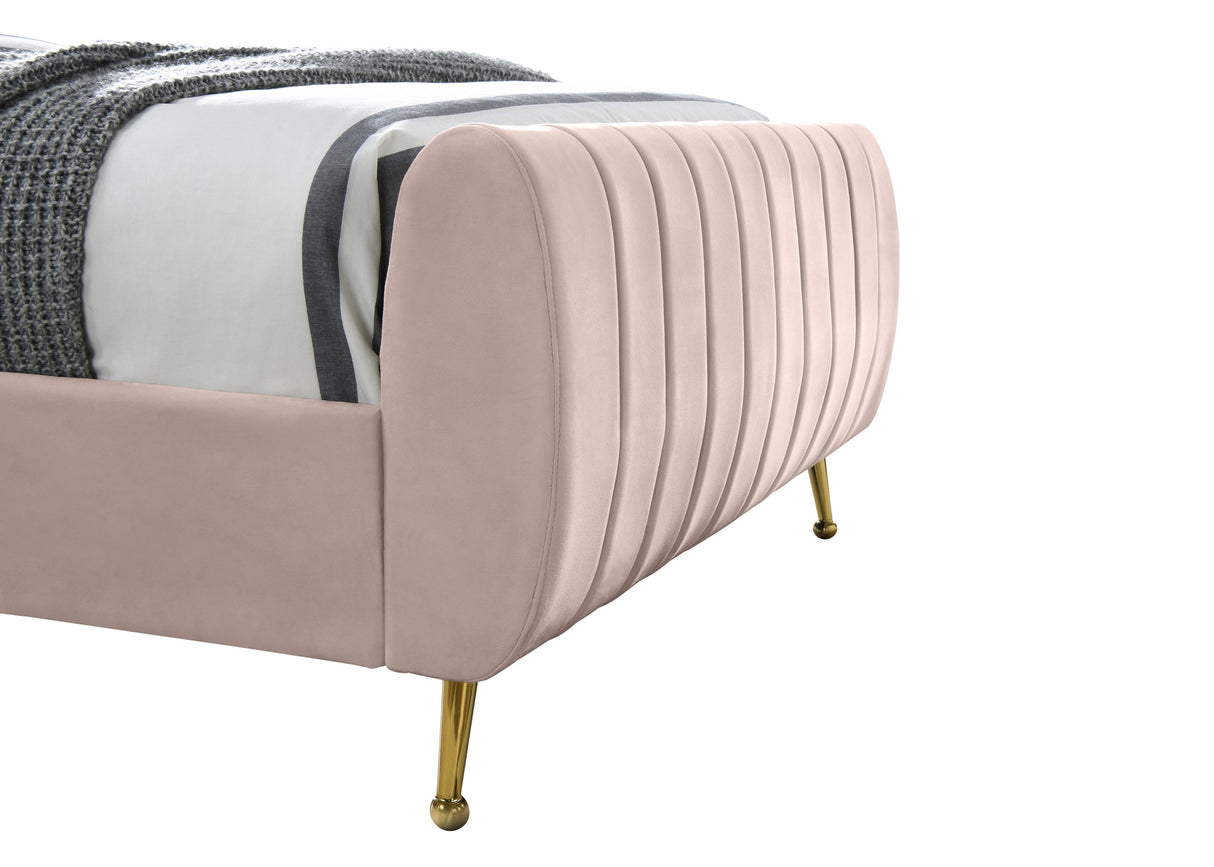 Zara Pink Velvet Twin Bed (3 Boxes) - galleria furniture outlet